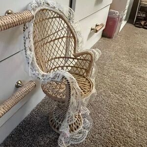 Wicker Doll Chair with Lace Trim